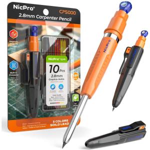image:imageNicpro 7in1 CP5000 Magnetic Carpenter Pencils with Sharpener 28mm Construction Mechanical Pencil10 Refill Deep Hole Marker for Construction Woodworking Pencil Carpenter Tools for MarkingBlue  Orange