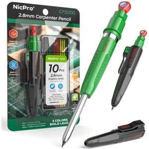 image:imageNicpro 7in1 CP5000 Magnetic Carpenter Pencils with Sharpener 28mm Construction Mechanical Pencil10 Refill Deep Hole Marker for Construction Woodworking Pencil Carpenter Tools for MarkingRed  Green
