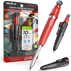 image:imageNicpro 7in1 CP5000 Magnetic Carpenter Pencils with Sharpener 28mm Construction Mechanical Pencil10 Refill Deep Hole Marker for Construction Woodworking Pencil Carpenter Tools for MarkingBlack  Red
