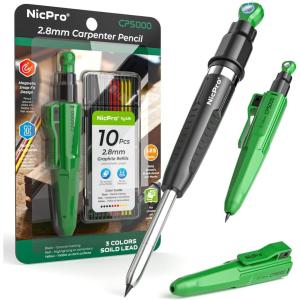 image:imageNicpro 7in1 CP5000 Magnetic Carpenter Pencils with Sharpener 28mm Construction Mechanical Pencil10 Refill Deep Hole Marker for Construction Woodworking Pencil Carpenter Tools for MarkingGreen