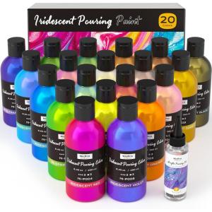 image:imageNicpro 8 Colors Iridescent Metallic Acrylic Pour Paint Supplies Kit 845oz Large Ready to Pour Premixed High Flow Pouring Paint Set with Silicone Pouring Oil Gloves Instructions for Beginner DIY20 Colors