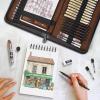image:imageNicpro 58PCS Art Drawing Supplies Kit in Leather Case MP1000 Black Metal Mechanical Pencil Set with Drafting Pencil 05 07 09 amp 2mm 12 Micron Pen Sketch Book 30 Tube Lead Refills for Sketching