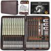 image:imageNicpro 58PCS Art Drawing Supplies Kit in Leather Case MP1000 Black Metal Mechanical Pencil Set with Drafting Pencil 05 07 09 amp 2mm 12 Micron Pen Sketch Book 30 Tube Lead Refills for Sketching