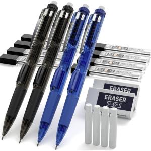 image:imageNicpro 4 PCS Mechanical Pencils 05mm amp 07 mm with Case RotateErase amp Fast Click Pencils with 8 Tubes Lead Refills 2 Eraser Eraser Refills for school student Drawing Writing Drafting Sketching