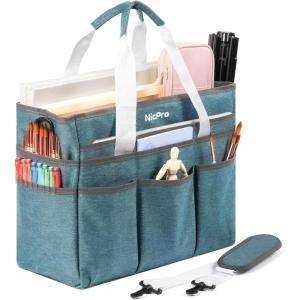image:imageNicpro Craft Organizer Art Bag Tote Bag For Art Supply Storage Portable Supply Organizers Caddy with Multiple Pockets Craft Bag for Drawing Scrapbooking Journal Sewing School Office SuppliesLarge