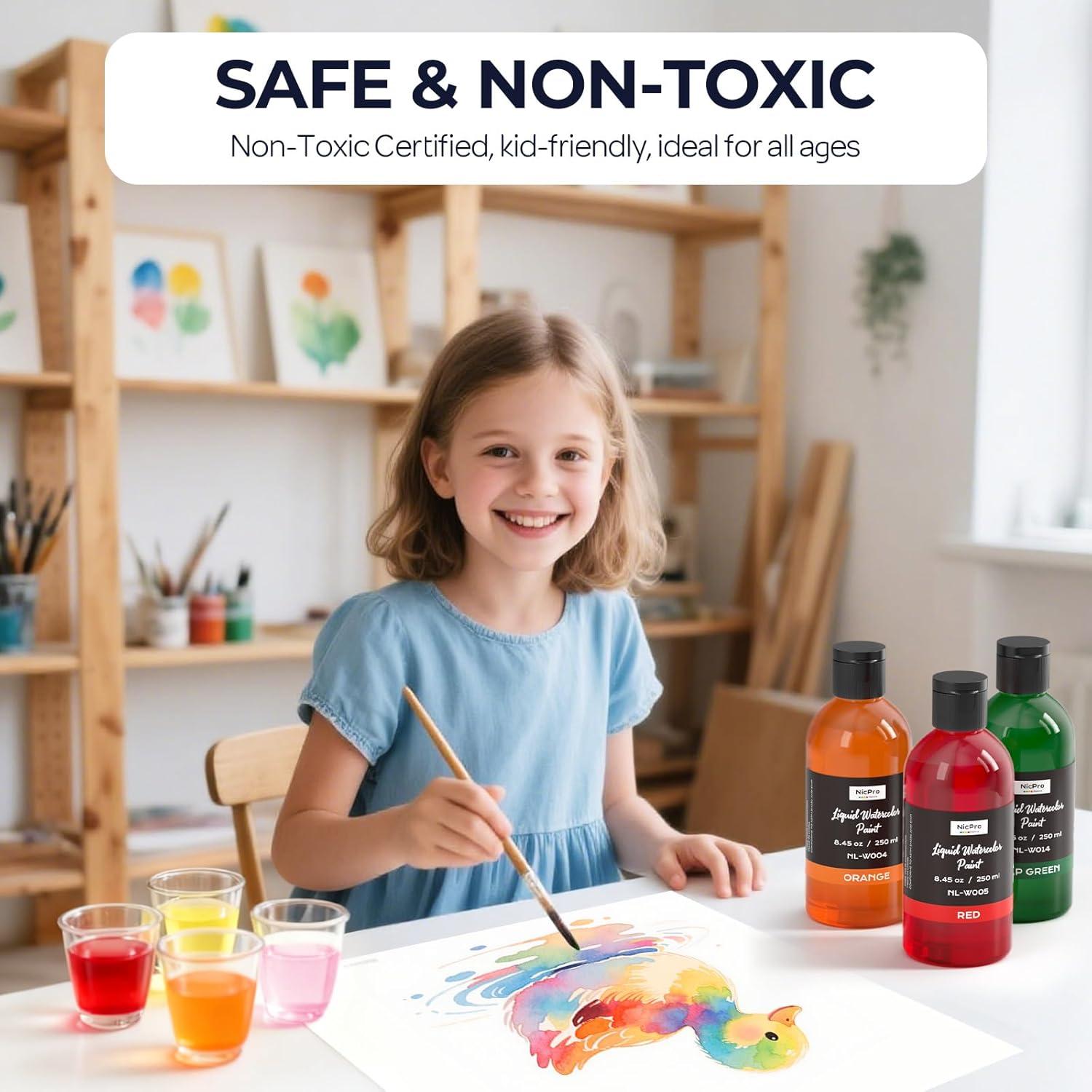 image:imageNicpro 6 Colors Liquid Watercolor Paint Set 4oz Liquid Watercolor Paint Vibrant Colors amp NonToxic Water Colors Painting Supplies for Art Activity Craft DIY Poster School Home Classroom Party12 Colors
