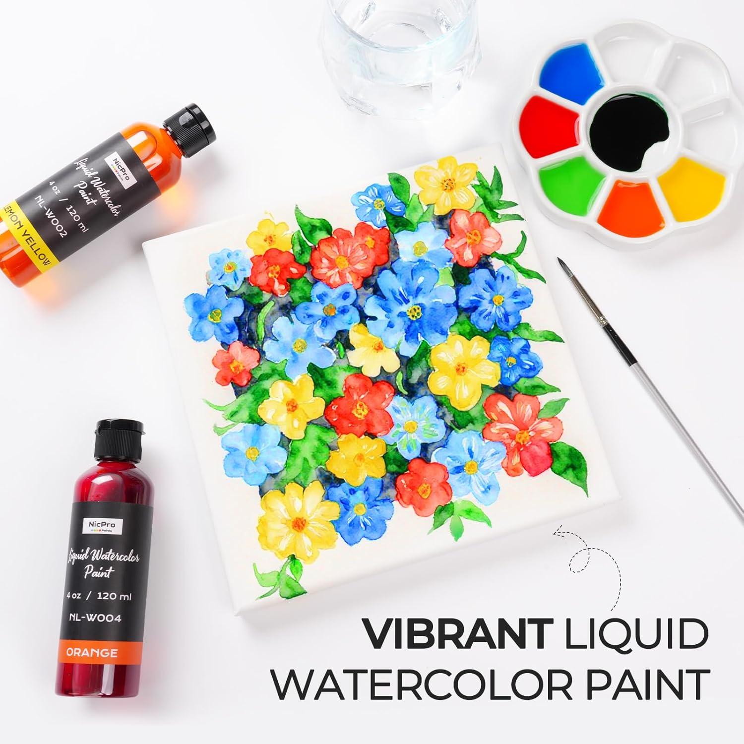 image:imageNicpro 6 Colors Liquid Watercolor Paint Set 4oz Liquid Watercolor Paint Vibrant Colors amp NonToxic Water Colors Painting Supplies for Art Activity Craft DIY Poster School Home Classroom Party6 Colors