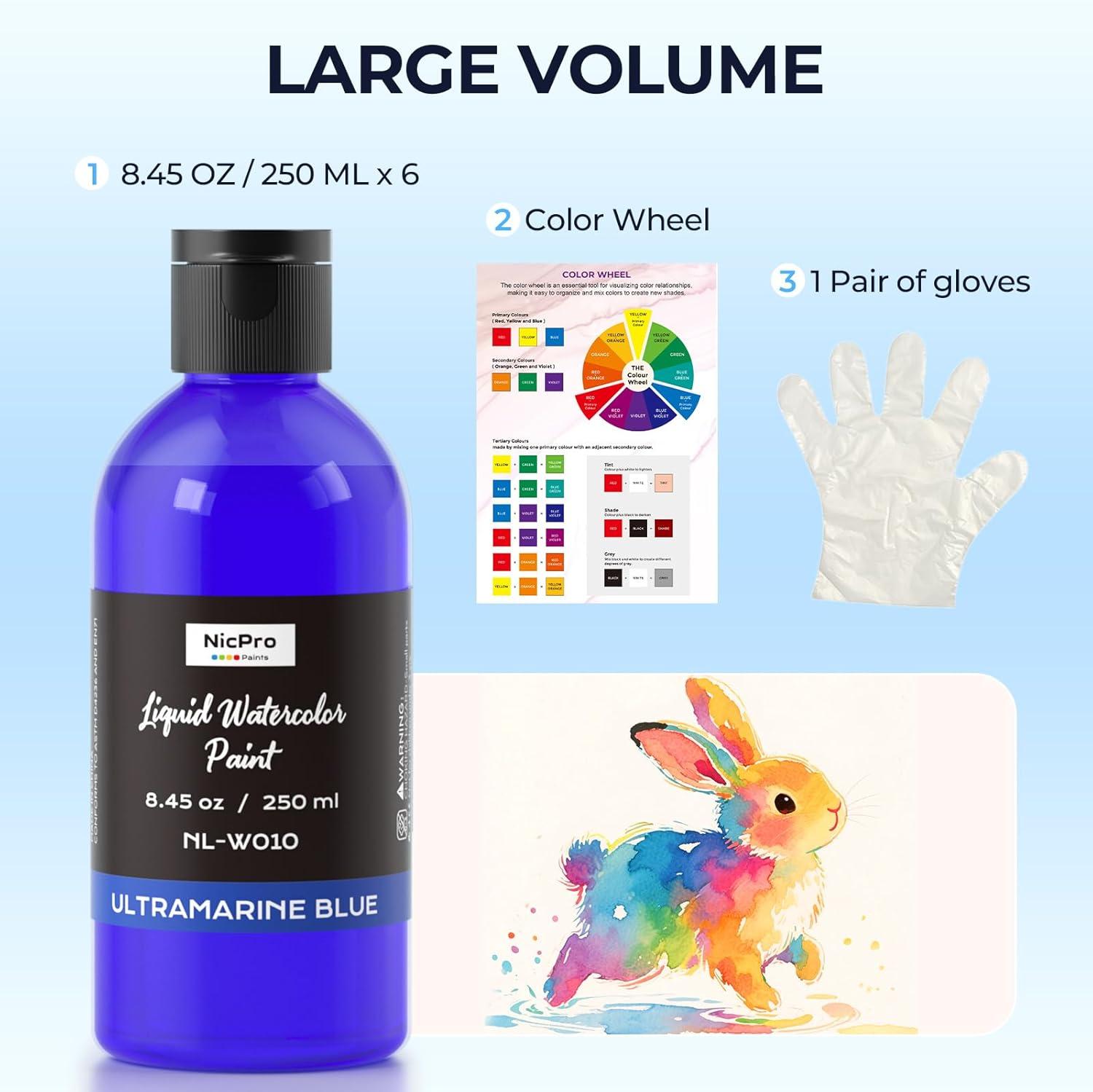 image:imageNicpro 6 Colors Liquid Watercolor Paint Set 4oz Liquid Watercolor Paint Vibrant Colors amp NonToxic Water Colors Painting Supplies for Art Activity Craft DIY Poster School Home Classroom Party6 Colors