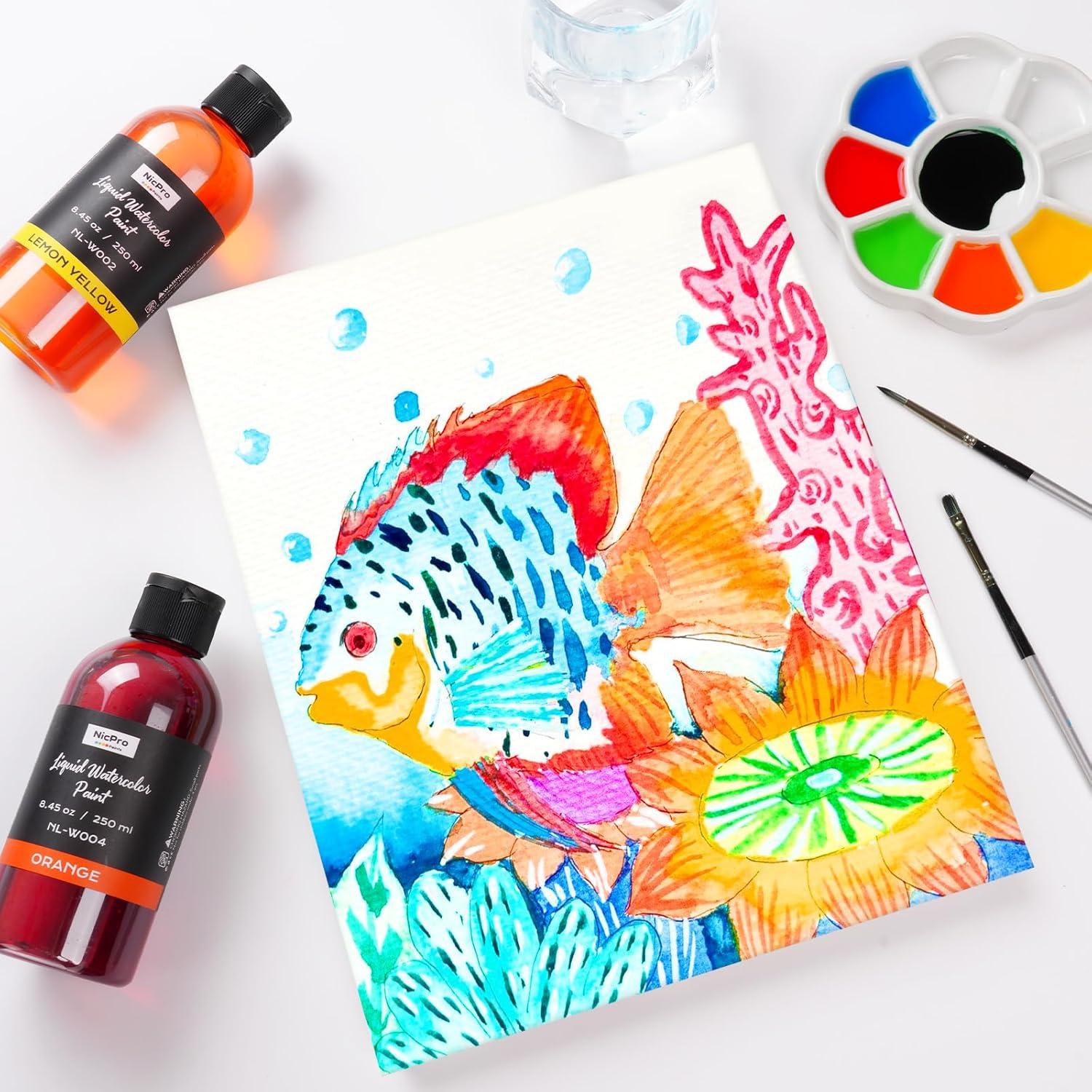 image:imageNicpro 6 Colors Liquid Watercolor Paint Set 4oz Liquid Watercolor Paint Vibrant Colors amp NonToxic Water Colors Painting Supplies for Art Activity Craft DIY Poster School Home Classroom Party6 Colors