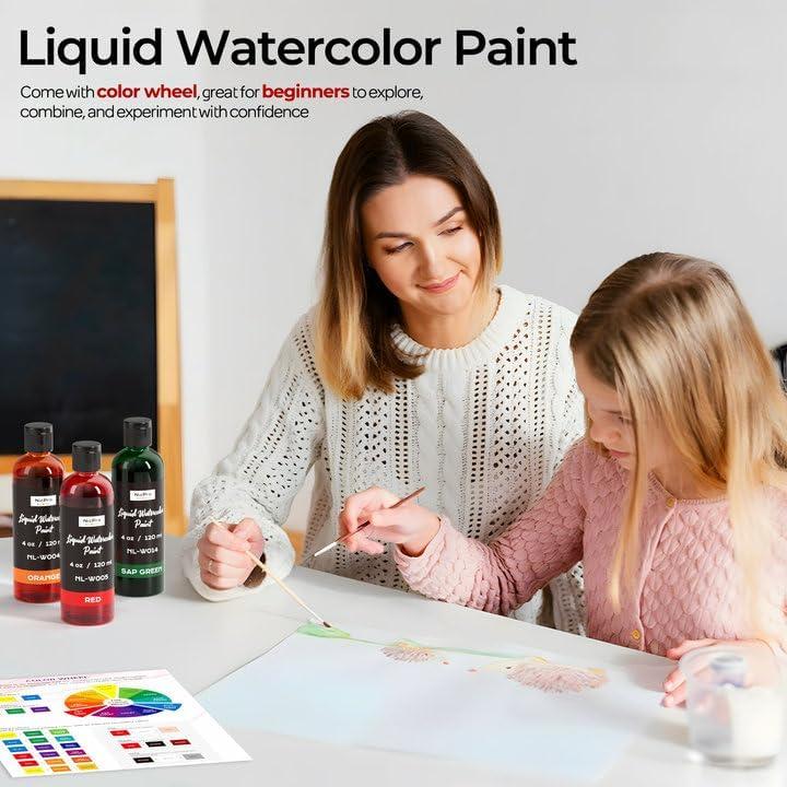 image:imageNicpro 6 Colors Liquid Watercolor Paint Set 4oz Liquid Watercolor Paint Vibrant Colors amp NonToxic Water Colors Painting Supplies for Art Activity Craft DIY Poster School Home Classroom Party6 Colors