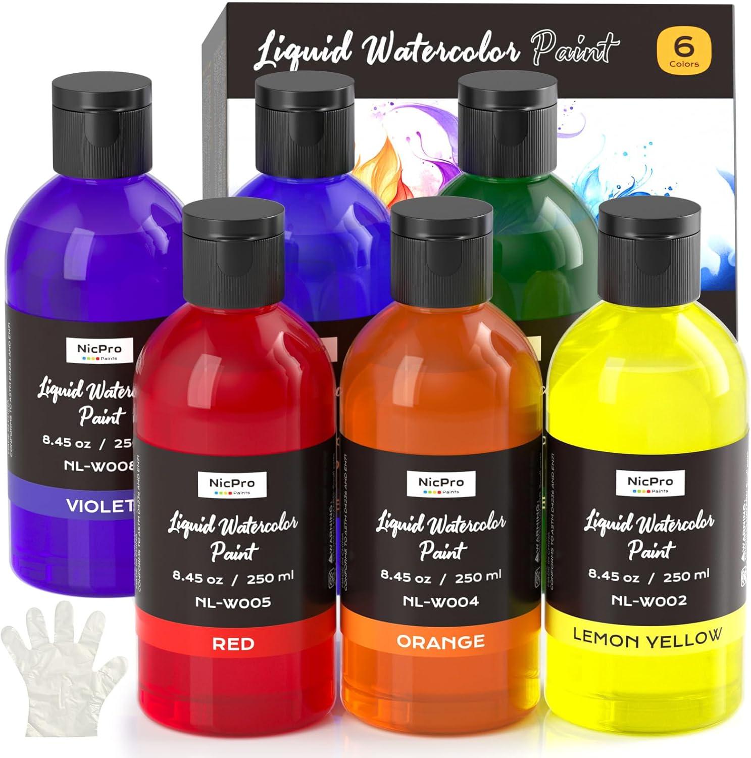 image:imageNicpro 6 Colors Liquid Watercolor Paint Set 4oz Liquid Watercolor Paint Vibrant Colors amp NonToxic Water Colors Painting Supplies for Art Activity Craft DIY Poster School Home Classroom Party6 Colors