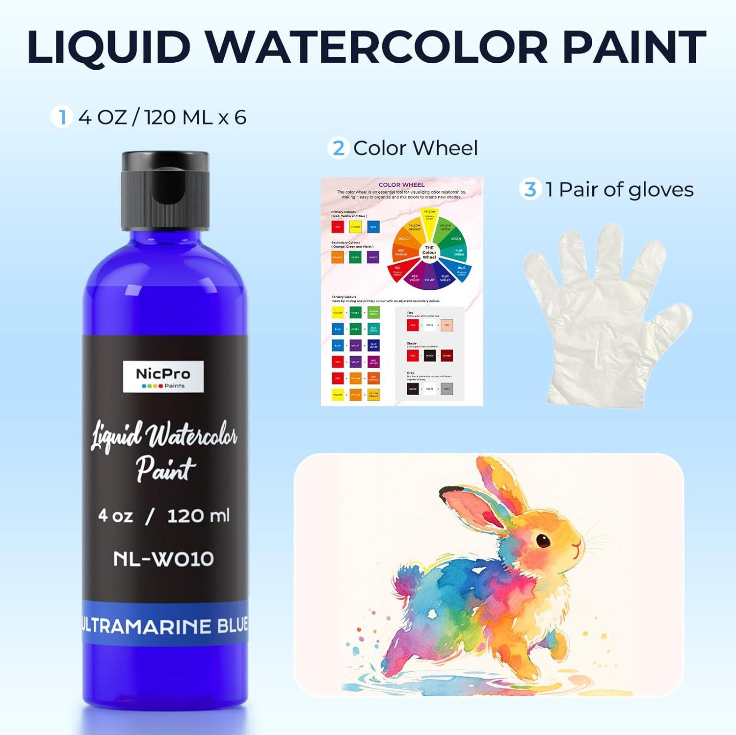 image:imageNicpro 6 Colors Liquid Watercolor Paint Set 4oz Liquid Watercolor Paint Vibrant Colors amp NonToxic Water Colors Painting Supplies for Art Activity Craft DIY Poster School Home Classroom Party6 Colors