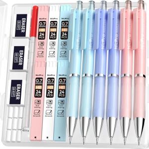 image:imageNicpro 6PCS Pastel Mechanical Pencil Set Cute Mechanical Pencils 05 mm amp 07 mm amp 09 mm with 360PCS HB Lead Refills Eraser Eraser Refill for Student Writing Drawing Sketching Drafting with Case6 Pack 07mm