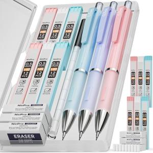 image:imageNicpro 6PCS Pastel Mechanical Pencil Set Cute Mechanical Pencils 05 mm amp 07 mm amp 09 mm with 360PCS HB Lead Refills Eraser Eraser Refill for Student Writing Drawing Sketching Drafting with Case3 Pack 05mm