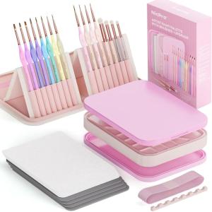 image:imageNicpro Aesthetic Miniature Painting Kit Stay Wet Palette amp 16PCS Detail Paint Brushes Drybrush with Bag Pallet Paper Sponges Mixing Paints Saver Palette for Acrylic Paint by Numbers Cute FiguresPink