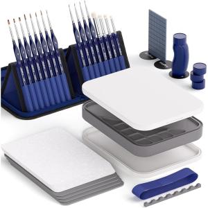 image:imageNicpro Aesthetic Miniature Painting Kit Stay Wet Palette amp 16PCS Detail Paint Brushes Drybrush with Bag Pallet Paper Sponges Mixing Paints Saver Palette for Acrylic Paint by Numbers Cute FiguresBlue