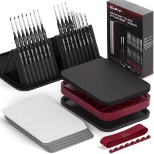 image:imageNicpro Aesthetic Miniature Painting Kit Stay Wet Palette amp 16PCS Detail Paint Brushes Drybrush with Bag Pallet Paper Sponges Mixing Paints Saver Palette for Acrylic Paint by Numbers Cute FiguresBlack