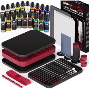 image:imageNicpro AllInOne Miniature Painting Kit Including 18 Colors Model Paint Wet Palette 11PCS Detail Paint Brushes Drybrush Magnetic Painting Handle 2PCS Sponges 50PCS Pallet Paper and Brush Holder