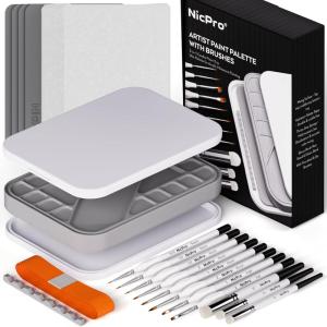 image:imageNicpro Professional Miniature Painting Kit with Wet Palette Miniature Painting Handle amp 11PCS Detail Paint Brushes Drybrush Sponge Pallet Paper Brush Holder Mixing Paint Saver PaletteWhite