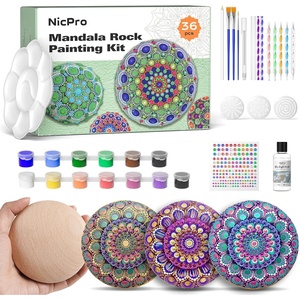 image:imageNicpro Mandala Rock Painting Kit Dot Arts and Crafts for Adults Mandala Dotting Tools Kit Large Wooden Rocks for Painting DIY Stencils Acrylic Paints Brushes Dotting Tools for Rocks