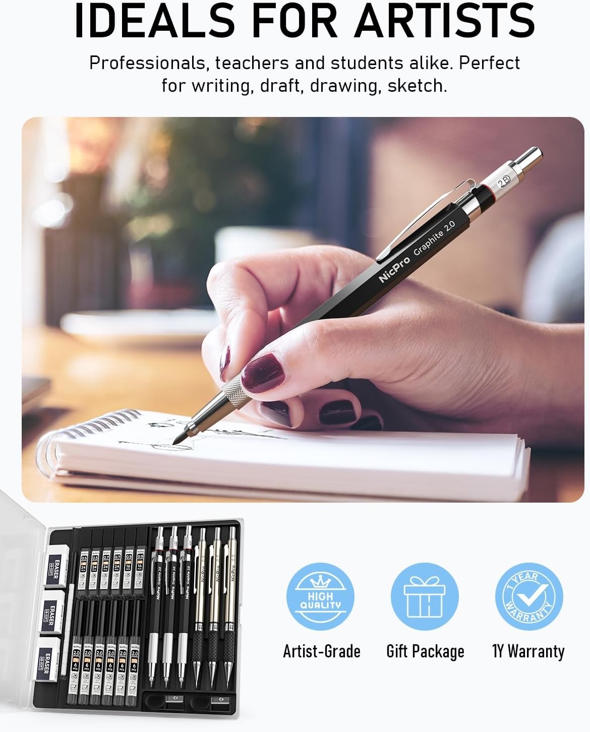image:imageNicpro 24 Colors Acrylic Paint Markers Brush Tip with 6PCS Art Mechanical Pencil Set