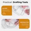 image:imageNicpro 17 PCS Compass Geometry Set for Students Drafting Tools Math Protractor Compass with Rulers Mechanical Pencil Square Set Box of Protractors Kit for Class Supplies Back to School SuppliesGrey