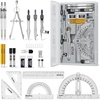 image:imageNicpro 17 PCS Compass Geometry Set for Students Drafting Tools Math Protractor Compass with Rulers Mechanical Pencil Square Set Box of Protractors Kit for Class Supplies Back to School SuppliesGrey