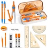 image:imageNicpro 17 PCS Compass Geometry Set for Students Drafting Tools Math Protractor Compass with Rulers Mechanical Pencil Square Set Box of Protractors Kit for Class Supplies Back to School SuppliesOrange