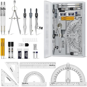 image:imageNicpro 17 PCS Compass Geometry Set for Students Drafting Tools Math Protractor Compass with Rulers Mechanical Pencil Square Set Box of Protractors Kit for Class Supplies Back to School SuppliesGrey