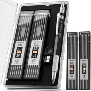 image:imageNicpro 2mm Welder Mechanical Pencil Set with 24PCS Silver Refills 2mm Metal Lead Holder Carpenter Pencil with Sharpener for Welding Cutting Woodworking Metals Alloys Wood Leather Material1PCS Silver