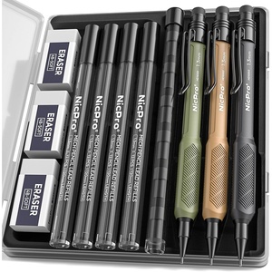 image:imageNicpro 3 PCS 13 mm Mechanical Pencils Set 3 Colors with 51 Lead Refill 3 Eraser  Weatherproof Barrel Pencil Heavy Duty Carpenter Pencil HD1000 for Outdoor Marking Drafting Drawing WoodworkingBlack Green Brown