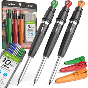 image:imageNicpro 3 Pack 7in1 Magnetic Carpenter Pencils with Sharpener CP5000 Construction Mechanical Pencil30 Refill Deep Hole Marker for Construction Woodworking Pencil Carpenter Tools for MarkingBlack Orange Green Red