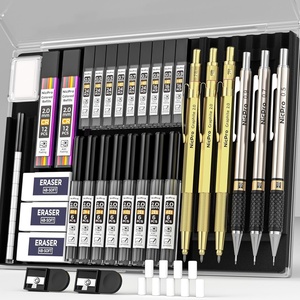 image:imageNicpro 34PCS Art Mechanical Pencil Set 3PCS Gold Metal Drafting Pencil 05 mm amp 07 mm amp 09 mm amp 3PCS 2mm Lead Holder 6B 4B 2B HB 2H 4H Colors For Sketching Drawing With 19 Tube Lead Refills Case