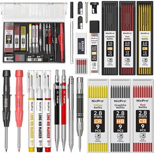 image:imageNicpro 36PCS CP3000 Mechanical Carpenter Pencil Set with Sharpener amp Sheath Lead Refills Long Nib Marker Center Punch Carbide Scribe Tools Heavy Duty Construction Pencil for Architect Woodworking24 Pack