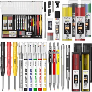 image:imageNicpro 36PCS CP3000 Mechanical Carpenter Pencil Set with Sharpener amp Sheath Lead Refills Long Nib Marker Center Punch Carbide Scribe Tools Heavy Duty Construction Pencil for Architect Woodworking30 Pack
