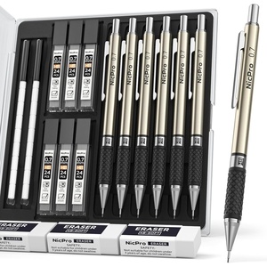 image:imageNicpro Art Mechanical Pencil Set in Case 4 PCS Metal Drafting Pencil 05 mm amp 07 mm Lead Pencil with 6 Tube HB Lead Refills 3 Erasers 9 PCS Eraser Refills for Artist Writing Drawing Sketching6 Pack 07mm