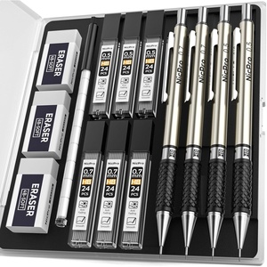 image:imageNicpro Art Mechanical Pencil Set in Case 4 PCS Metal Drafting Pencil 05 mm amp 07 mm Lead Pencil with 6 Tube HB Lead Refills 3 Erasers 9 PCS Eraser Refills for Artist Writing Drawing Sketching4 Pack 05mm07mm