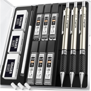 image:imageNicpro Art Mechanical Pencil Set in Case 4 PCS Metal Drafting Pencil 05 mm amp 07 mm Lead Pencil with 6 Tube HB Lead Refills 3 Erasers 9 PCS Eraser Refills for Artist Writing Drawing Sketching3 Pack 09mm