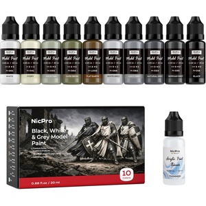 image:imageNicpro 10 Colors Black White amp Gray Model Paint Set 20ml Ready to Use Modeling Acrylic Paints Brush amp Airbrush Miniature Paint Set for Models Figures Terrain Dioramas amp 3D Prints with Thinner
