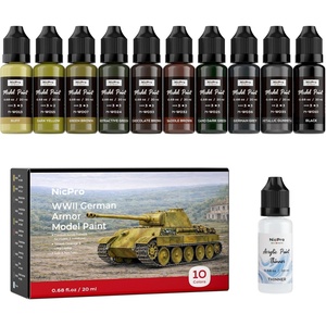 image:imageNicpro 10 Colors WWII German Armor Model Paint Set 20ml Ready to Use Modeling Acrylic Paints Brush amp Airbrush Miniature Paint Set for Tank Vehicles Crews Weapon Terrain amp Dioramas with Thinner