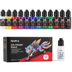image:imageNicpro 12 Colors Acrylic Model Ink Paint Set 20ml Ready to Use Modeling Acrylic Inks Brush amp Airbrush Miniature Paint Set for Glazing Tinting Shading Fantasy SciFi Models amp 3D Prints with Thinner