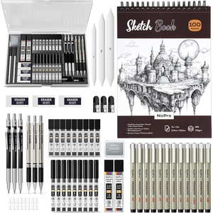 image:imageNicpro 52PCS Art Drawing Supplies Kit Metal Mechanical Pencil Set 05 07 09 amp 2mm 9x12 Sketch Book 12 Fineliner Pens 20 Tubes Leads School Supplies Drawing Kit for Artist Adults Sketching52