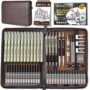 image:imageNicpro 58 PCS Art Drawing Supplies Kit in Leather Case Art Mechanical Pencil Set with Metal Drafting Pencil 03 amp 05 amp 07 amp 09 amp 2mm 12 Micron Pen Sketch Book 30 Tube Lead Refills for Sketching03mm 05mm 07mm 09mm 20mm