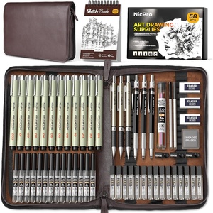 image:imageNicpro 58 PCS Art Drawing Supplies Kit in Leather Case Art Mechanical Pencil Set with Metal Drafting Pencil 03 amp 05 amp 07 amp 09 amp 2mm 12 Micron Pen Sketch Book 30 Tube Lead Refills for Sketching05mm 07mm 09mm 20mm