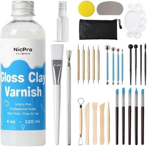 image:imageNicpro 120ml Air Dry Clay Glaze and 32 PCS Clay Tools Kit A Gloss Varnish Protects Clay from Surface Wear Pottery Tools Can be Used for Stippling Carving Molding and Shaping Crafts
