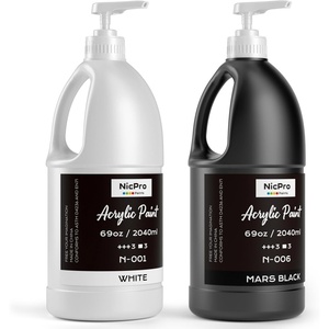 image:imageNicpro 2 Pack White amp Black Large Acrylic Paint Set 69 oz 2040 ml Rich Art Painting Supplies Non Toxic for Multi Surface Canvas Wood Leather Fabric Stone Craft for Beginners Artists with PumpWhite  Black