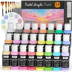 image:imageNicpro 24 Colors Pastel Acrylic Paint Set 2 oz 60 ml Soft Pastel Acrylic Paint with 12 Brushes amp Palette Non Toxic Art Painting Supplies for Canvas Rock Wood Fabric Ceramic Craft24 Colors