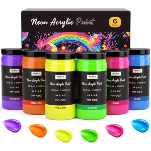 image:imageNicpro 6 Colors Large Fluorescent Acrylic Paint Set 338 oz Glow in the Black Light NonToxic amp Vibrant Neon Paint for Neon Party Decoration DIY Project on MultiSurface Canvas Rock Wood Craft338 Fl Oz Pack of 6