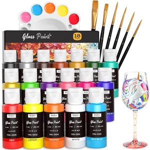 image:imageNicpro 8 Colors Stained Glass Paint Set 4oz  120ml Waterproof Acrylic Enamel amp Ceramic Glass Painting Kit for Arts on Transparent Wine Glasses Jars Windows with Color Wheel Opaque Finish1 Fl Oz Pack of 18