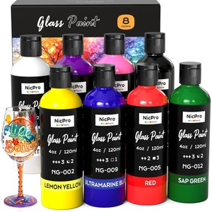 image:imageNicpro 8 Colors Stained Glass Paint Set 4oz  120ml Waterproof Acrylic Enamel amp Ceramic Glass Painting Kit for Arts on Transparent Wine Glasses Jars Windows with Color Wheel Opaque Finish4 Fl Oz Pack of 8